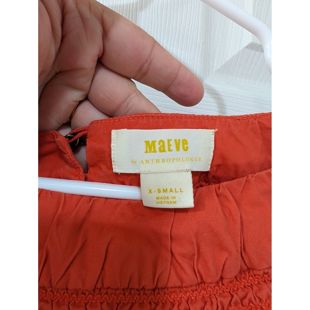 Maeve, XS, Jessie Smocked Swing Blouse, Orange, 100% Cotton, Long Sleeve - Picture 4 of 8